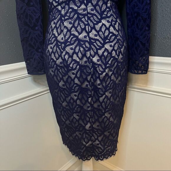Reiss Fern Blue Lace Long Sleeve Sheath Dress - Picture 9 of 10